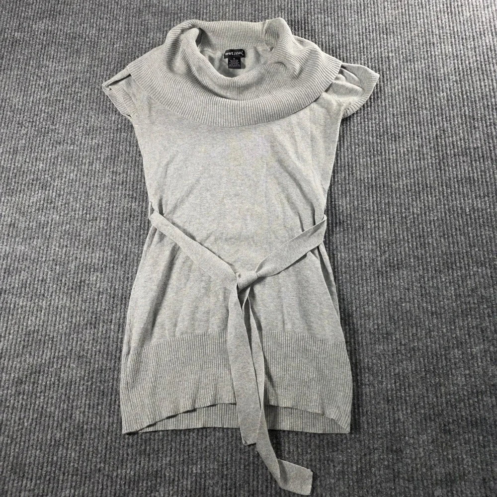 Wet Seal Gray Cowl Neck Short Sleeve Belted Sweater Tunic Small